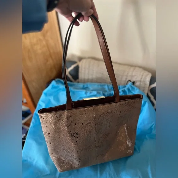 Antonio Melani Leather Tote Bag, Lightweight Gold Shimmer - Picture 10 of 11